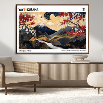 66243961-MGV-FC-36X24_Walnut-Mount Fuji Japanese Wall Art – Golden Abstract Landscape Canvas Print, Cherry Blossom Painting, Modern Oriental Zen Home Decor