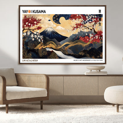 66243961-MGV-FC-36X24_Walnut-Mount Fuji Japanese Wall Art – Golden Abstract Landscape Canvas Print, Cherry Blossom Painting, Modern Oriental Zen Home Decor
