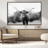 97280319-MGV-CV-36X24-Longhorn Photography Wall Art Canvas Print, Framed Western Cow Decor Art Picture Print, Texas Ranch Style Perfect Rustic Farmhouse