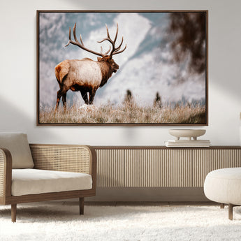 70489411-MGV-CV-36X24-Elk Photography Wall Art Canvas Print, Framed Mountain Wildlife Art Picture Print, Rustic Nature Decor Perfect Rustic Lodge Decor