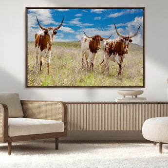 58099948-MGV-CV-36X24-Texas Longhorn Wall Art Canvas Print, Framed Western Decor Art Picture Print, Rustic Farmhouse Perfect Western Farmhouse Decor