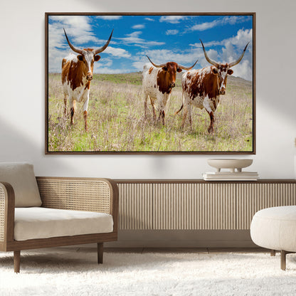 58099948-MGV-CV-36X24-Texas Longhorn Wall Art Canvas Print, Framed Western Decor Art Picture Print, Rustic Farmhouse Perfect Western Farmhouse Decor