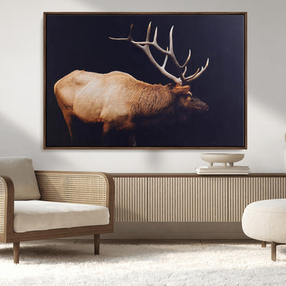 89239257-MGV-FC-36X24_Walnut-Bull Elk Decor Wall Art Canvas Print, Framed Elk Photography Art Picture Print, Rustic Wildlife Perfect Rustic Lodge Decor Artwork