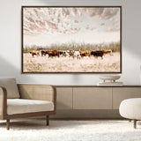 57389417-MGV-CV-36X24-Cow Herd Photography Wall Art Canvas Print, Framed Rustic Farmhouse Decor Art Picture Print, Western Ranch Style Perfect Rustic
