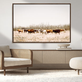 12454132-MGV-FC-36X24_Walnut-Cow Herd Photography Wall Art Canvas Print, Framed Rustic Farmhouse Decor Art Picture Print, Western Ranch Style Perfect Rustic