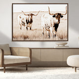 39672786-MGV-CV-36X24-Rustic Cow Scene Wall Art Canvas Print, Framed Farmhouse Style Cattle Art Picture Print, Prairie Animal Duo Perfect Rustic Western