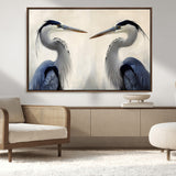 18230556-MGV-CV-36X24-Blue Heron Pair Wall Art Canvas Print, Framed Coastal Bird Theme Art Picture Print, Tranquil Wildlife Scene Perfect Coastal