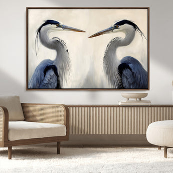 18230556-MGV-CV-36X24-Blue Heron Pair Wall Art Canvas Print, Framed Coastal Bird Theme Art Picture Print, Tranquil Wildlife Scene Perfect Coastal