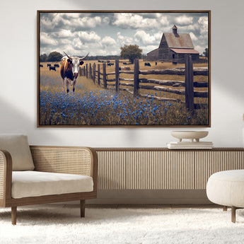 22296025-MGV-CV-36X24-Texas Longhorn Canvas Wall Art Canvas Print, Framed Rustic Barn Wall Art Art Picture Print, Farmhouse Cow Decor Perfect Rustic