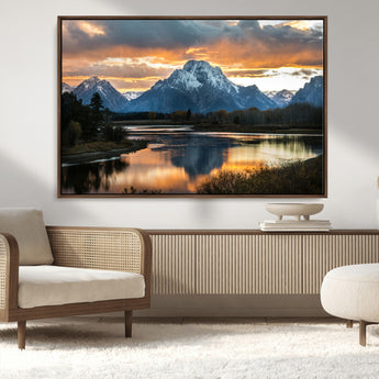 14130176-MGV-FC-36X24_Walnut-Mountain Sunset Wall Art Canvas Print, Framed Alpine Wilderness Art Picture Print, Golden Hour Perfect Rustic Wilderness Decor