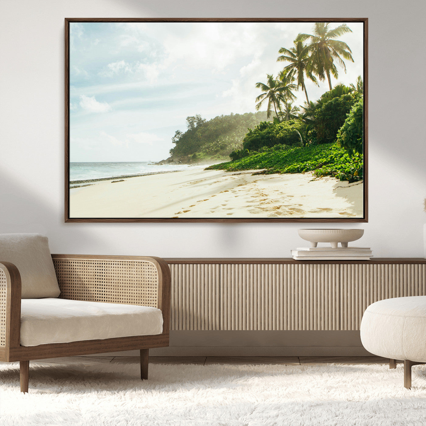 42984524-MGV-FC-36X24_Walnut-Relaxing Beach Wall Art Canvas Print, Framed Ocean View Art Picture Print, Coastal Serenity Perfect Tropical Coastal Decor Artwork