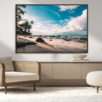 95301406-MGV-CV-36X24-Tropical Beach Wall Art Canvas Print, Framed Ocean Waves Art Picture Print, Relazxing Seascape Perfect Tropical Coastal Decor
