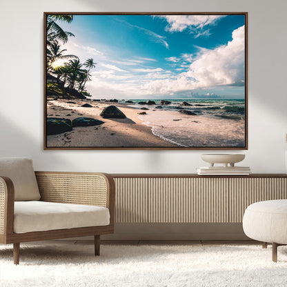 95301406-MGV-CV-36X24-Tropical Beach Wall Art Canvas Print, Framed Ocean Waves Art Picture Print, Relazxing Seascape Perfect Tropical Coastal Decor