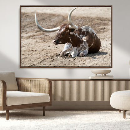 76549210-MGV-CV-36X24-Texas Longhorn Wall Art Canvas Print, Framed Country Living Art Picture Print, Farmhouse Aesthetic Perfect Western Rustic Decor