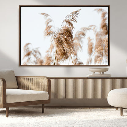 17019393-MGV-CV-36X24-Pampas Grass Wall Art Canvas Print, Framed Neutral Tones Art Picture Print, Minimalist Nature Perfect Boho Minimalist Decor