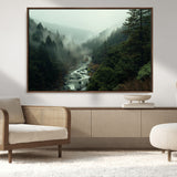 48497565-MGV-FC-36X24_Walnut-Misty Forest Wall Art Canvas Print, Framed Foggy River Art Picture Print, Moody Landscape Perfect Moody Wilderness Decor Artwork