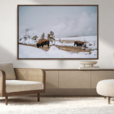 60308289-MGV-CV-36X24-Bison Wildlife Wall Art Canvas Print, Framed Snowy Prairie Art Picture Print, Western Landscape Perfect Rustic Winter Decor