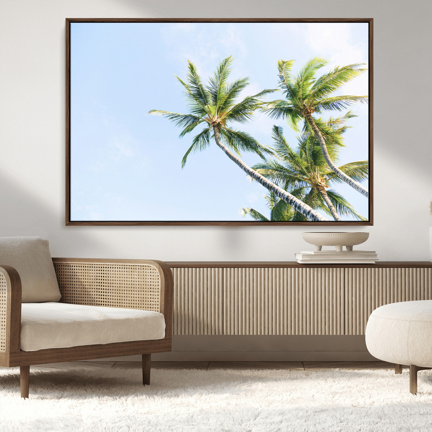 54719115-MGV-CV-36X24-Palm Trees Wall Art Canvas Print, Framed Tropical Aesthetic Art Picture Print, Coastal Serenity Perfect Tropical Minimalist Decor