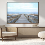 31602988-MGV-FC-36X24_Walnut-Beach Boardwalk Wall Art Canvas Print, Framed Coastal Serenity Art Picture Print, Ocean View Perfect Coastal Minimalist Decor