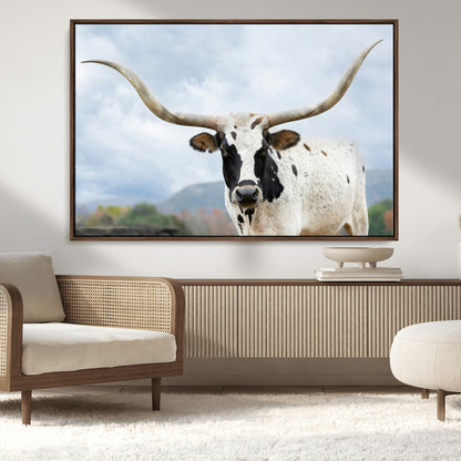 63592811-MGV-CV-36X24-Texas Longhorn Wall Art Canvas Print, Framed Western Rustic Art Picture Print, Farmhouse Decor Perfect Rustic Farmhouse Decor