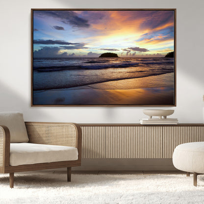 36714356-MGV-FC-36X24_Walnut-Beach Sunset Wall Art Canvas Print, Framed Ocean Waves Art Picture Print, Tropical Seascape Perfect Coastal Serenity Decor Artwork
