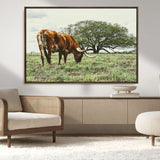 91866234-MGV-CV-36X24-Texas Longhorn Wall Art Canvas Print, Framed Rustic Ranch Art Picture Print, Western Cattle Perfect Rustic Farmhouse Decor Artwork