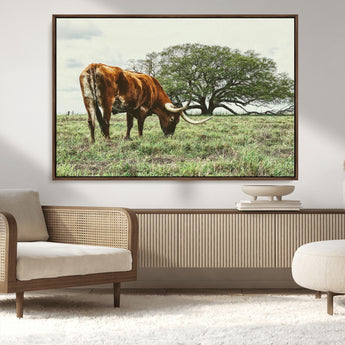 91866234-MGV-CV-36X24-Texas Longhorn Wall Art Canvas Print, Framed Rustic Ranch Art Picture Print, Western Cattle Perfect Rustic Farmhouse Decor Artwork