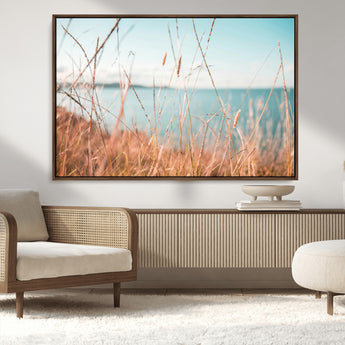 36108696-MGV-CV-36X24-Coastal Grass Wall Art – Serene Ocean View Canvas Print, Beach Nature Photography Decor for Living Room, Bedroom, Office or Modern
