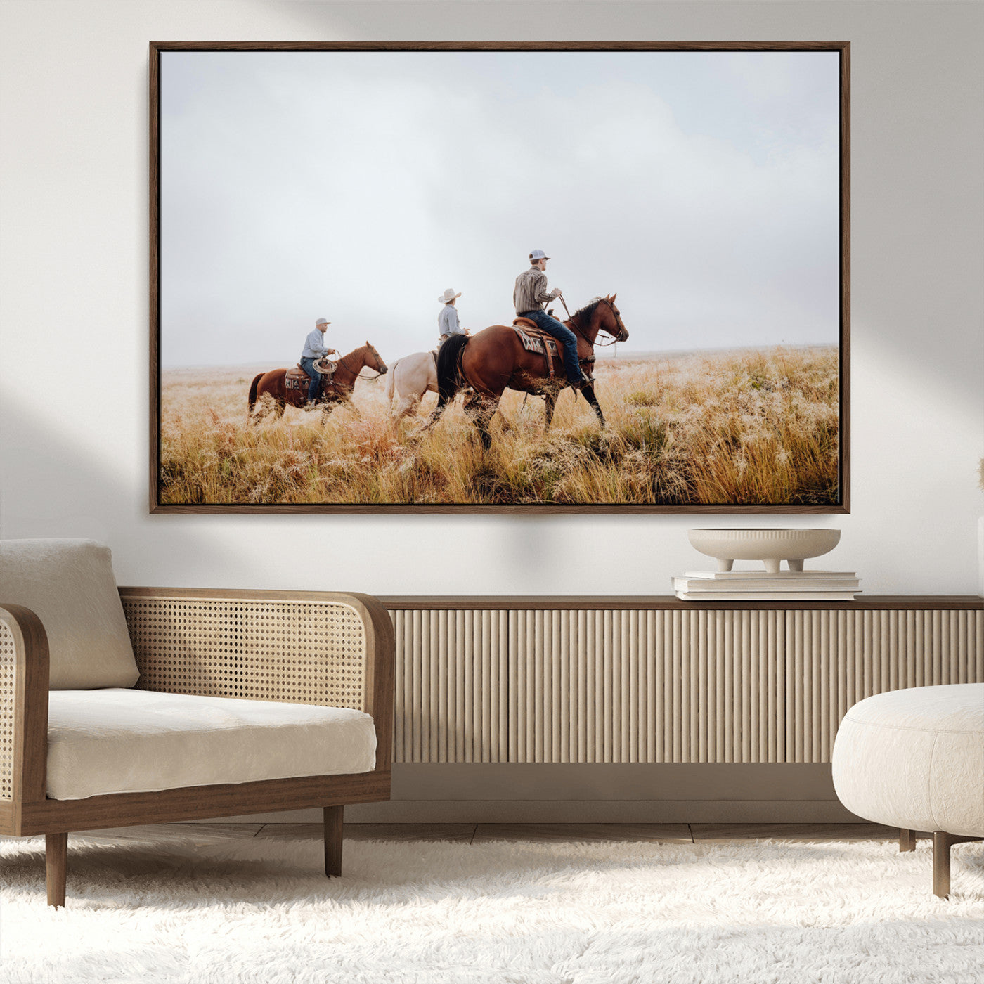 94723307-MGV-CV-36X24-Western Cowboys Wall Art Canvas Print, Framed Rustic Prairie Art Picture Print, Horseback Riding Perfect Rustic Western Decor