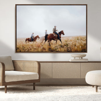 94723307-MGV-CV-36X24-Western Cowboys Wall Art Canvas Print, Framed Rustic Prairie Art Picture Print, Horseback Riding Perfect Rustic Western Decor
