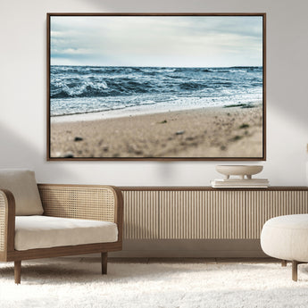 81812590-MGV-FC-36X24_Walnut-Ocean Wall Art Wall Art Canvas Print, Framed Coastal Canvas Art Picture Print, Moody Seascape Perfect Coastal Minimalist Decor