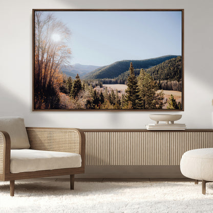 52941305-MGV-CV-36X24-Rustic Landscape Wall Art Canvas Print, Framed Serene Valley Art Picture Print, Pine Tree Horizon Perfect Rustic Cabin Decor