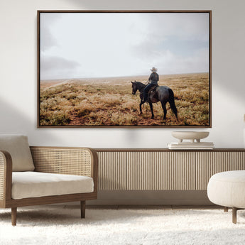 57597730-MGV-FC-36X24_Walnut-Cowboy Wall Art Wall Art Canvas Print, Framed Western Canvas Art Picture Print, Rustic Ranch Scene Perfect Rustic Western Decor