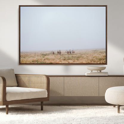 14761944-MGV-CV-36X24-Foggy Plains Wall Art Canvas Print, Framed Horseback Riders Art Picture Print, Rustic Western Perfect Rustic Western Decor Artwork