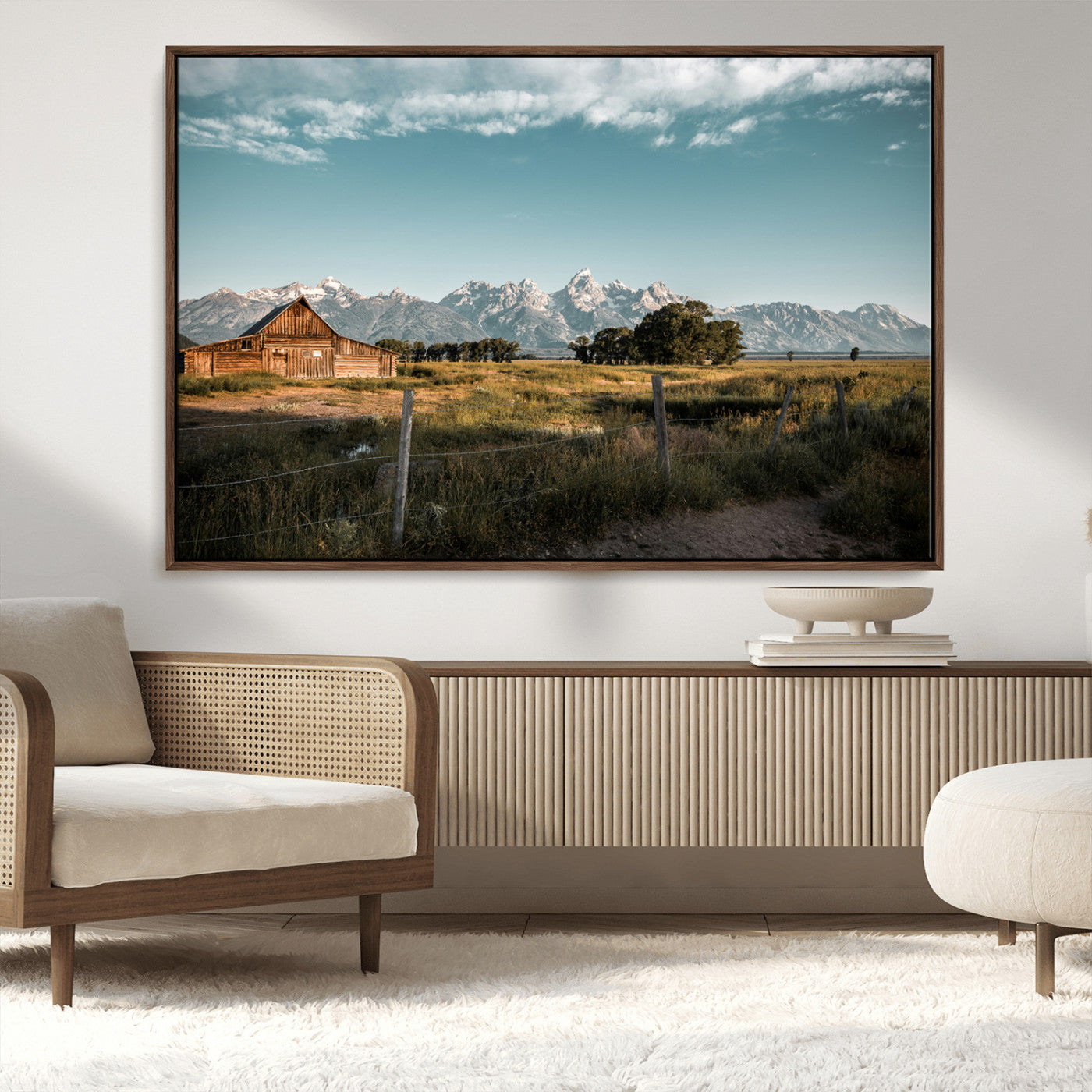 92497443-MGV-CV-36X24-Rustic Farmhouse Wall Art Canvas Print, Framed Mountain Cabin Art Picture Print, Western Landscape Perfect Rustic Farmhouse Decor
