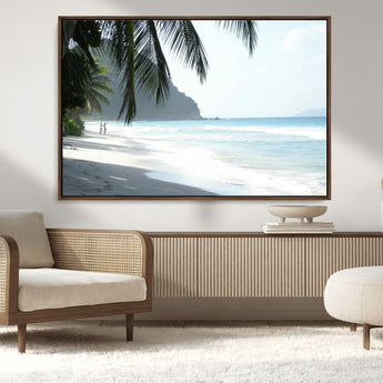 18311030-MGV-CV-36X24-Tropical Beach Wall Art Canvas Print, Framed Serene Ocean Art Picture Print, Palm Tree Shadows Perfect Tropical Coastal Decor
