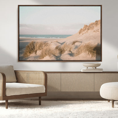 28064037-MGV-FC-36X24_Walnut-Minimalist Seascape Wall Art Canvas Print, Framed Neutral Beach Print Art Picture Print, Sand Dune Photography Perfect