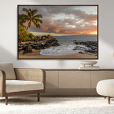 55108220-MGV-CV-36X24-Tropical Beach Wall Art Canvas Print, Framed Hawaiian Sunset Art Picture Print, Ocean Waves Perfect Coastal Tropical Decor Artwork