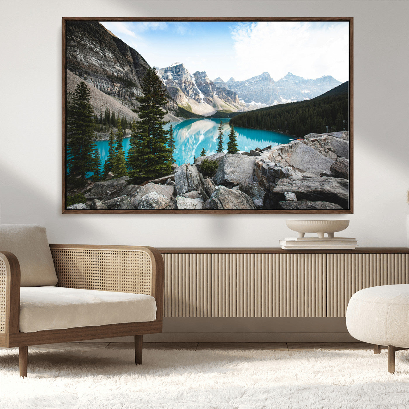 98014896-MGV-CV-36X24-Canadian Rockies Wall Art Canvas Print, Framed Mountain Landscape Art Picture Print, Turquoise Water Perfect Scandinavian