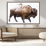 94261165-MGV-FC-36X24_Walnut-Snowy Buffalo Wall Art Canvas Print, Framed Wildlife Photography Art Picture Print, Brown Tones Perfect Rustic Lodge Decor Decor