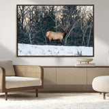 36533178-MGV-CV-36X24-Wild Elk Photography Wall Art Canvas Print, Framed Winter Wildlife Art Picture Print, Snowy Forest Perfect Rustic Lodge Decor