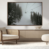 87018452-MGV-CV-36X24-Ski Lift Wall Art Canvas Print, Framed Snowy Pines Art Picture Print, Misty Landscape Perfect Winter Serenity Decor Artwork