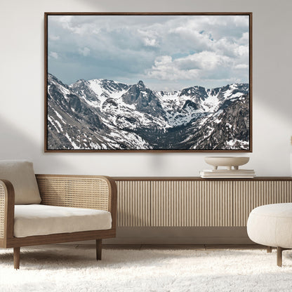 94074619-MGV-CV-36X24-Snowy Peaks Wall Art Canvas Print, Framed Alpine Wilderness Art Picture Print, Mountain Escape Perfect Winter Serenity Decor