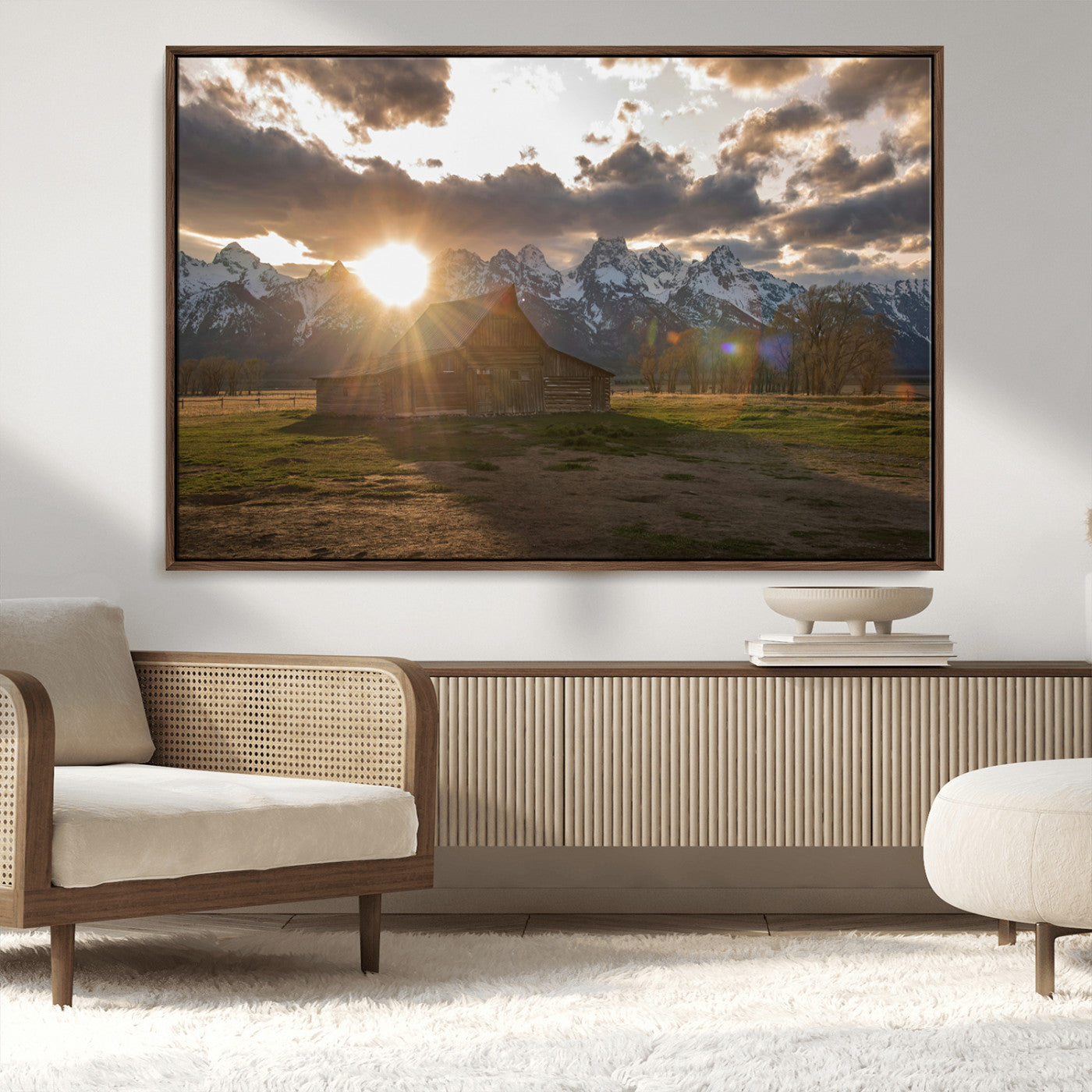 52555760-MGV-CV-36X24-Snowy Peaks Wall Art Canvas Print, Framed Nature Escape Art Picture Print, Rustic Charm Perfect Rustic Western Decor Artwork