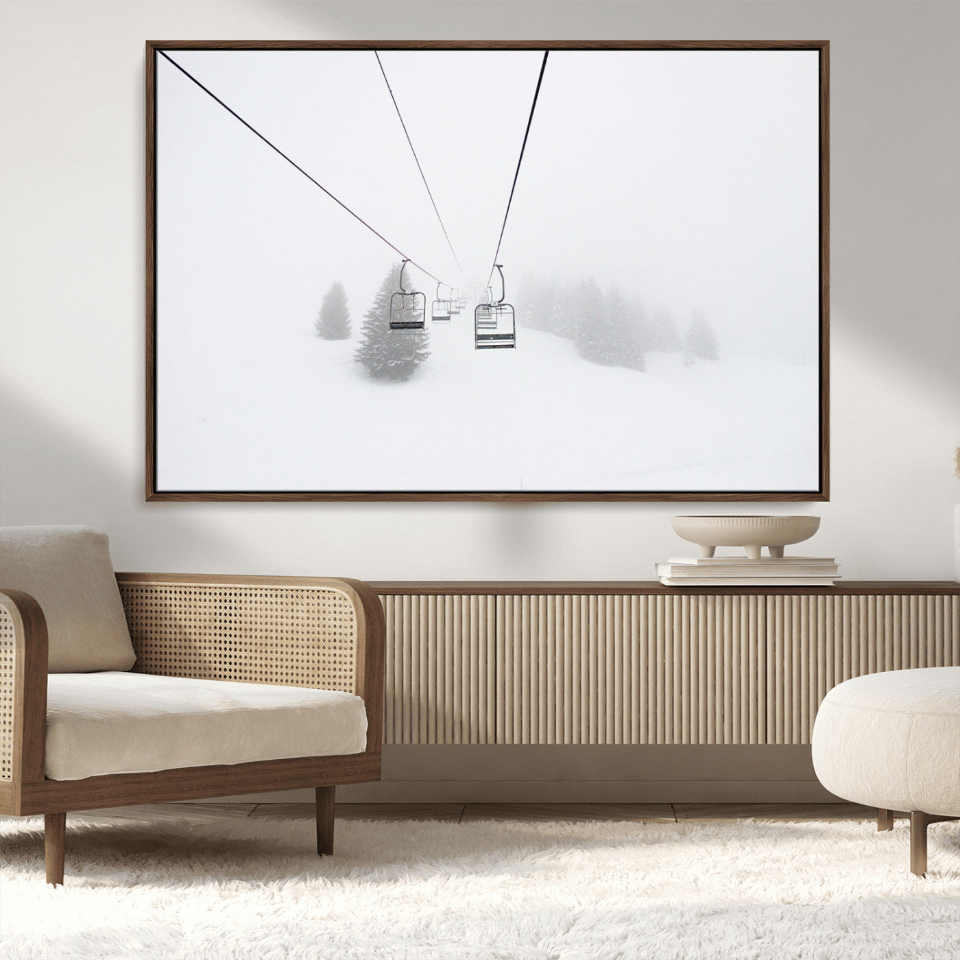 20216390-MGV-CV-36X24-Ski Lift Wall Art Canvas Print, Framed Snowy Landscape Art Picture Print, Alpine Adventure Perfect Nordic Minimalist Decor Artwork