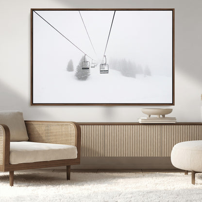 20216390-MGV-CV-36X24-Ski Lift Wall Art Canvas Print, Framed Snowy Landscape Art Picture Print, Alpine Adventure Perfect Nordic Minimalist Decor Artwork