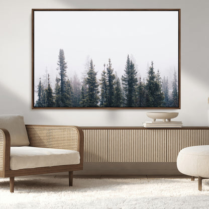 42364796-MGV-CV-36X24-Foggy Forest Wall Art Canvas Print, Framed Misty Pines Art Picture Print, Moody Woodland Perfect Scandinavian Minimalist Decor