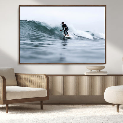 11693607-MGV-CV-36X24-Surfer on Wave Wall Art Canvas Print, Framed Ocean Adventure Art Picture Print, Motion Blur Water Perfect Coastal Adventure Decor