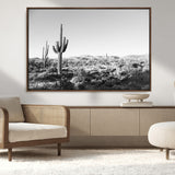 85205054-MGV-CV-36X24-Saguaro Cactus Wall Art Canvas Print, Framed Monochrome Landscape Art Picture Print, Scenic Arizona View Perfect Minimalist