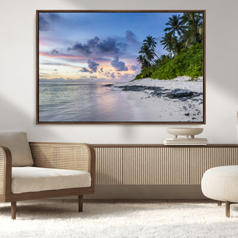 75045485-MGV-CV-36X24-Tropical Beach Wall Art Canvas Print, Framed Sunset Glow Art Picture Print, Palm Tree Coast Perfect Tropical Coastal Decor Artwork